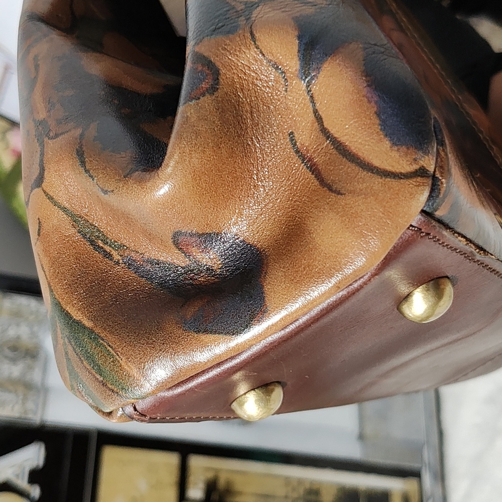 Patricia Nash Floral Painted Leather Satchel in Tan, Brown, Green, Red - Picture 11 of 15